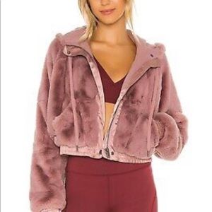 Free People Movement Pink Fur Bomber Jacket